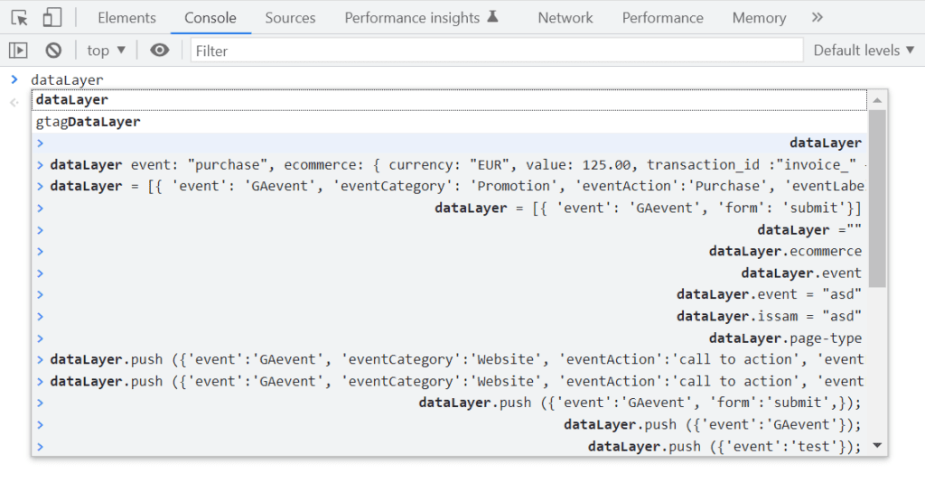 Accessing data layer general view through console terminal in browser