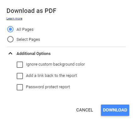 Options Download Google Looker Studio Report