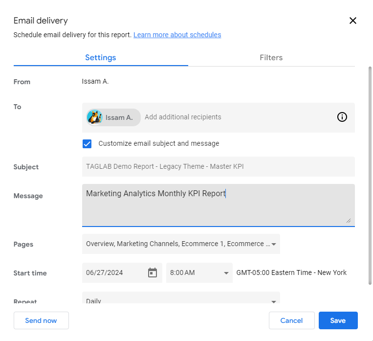 Looker Studio Email Delivery Settings