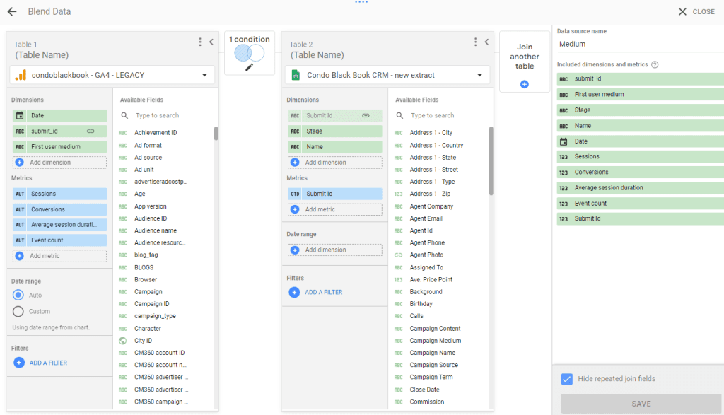 blending data from different sources in Looker Studio