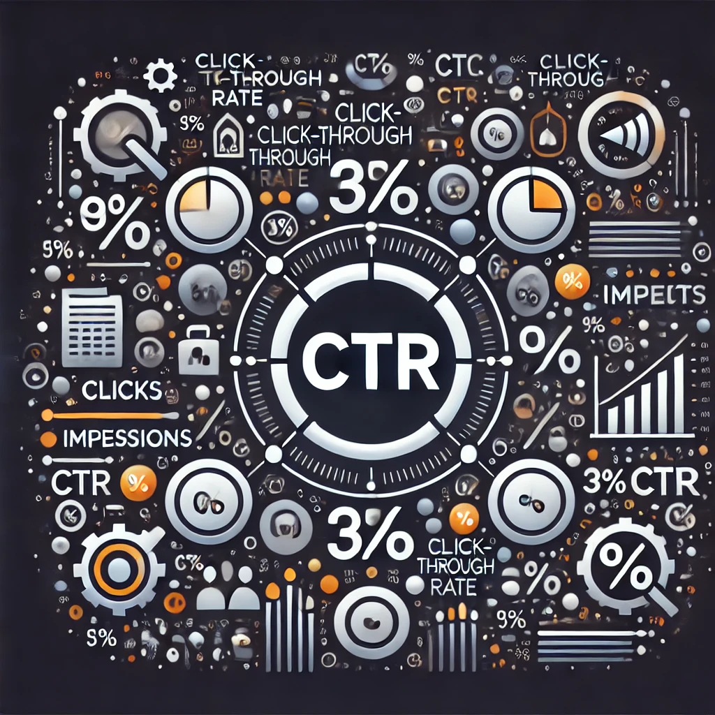 clicks, impressions, and percentage calculations to convey the concept of CTR