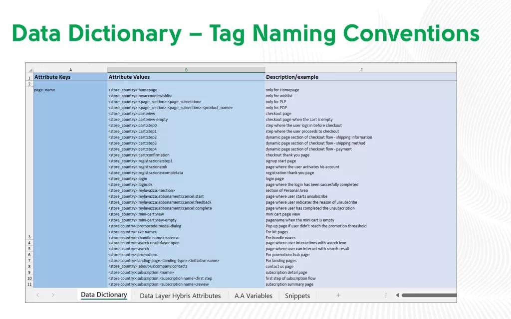 Data Dictionary with Tagging Naming Conventions