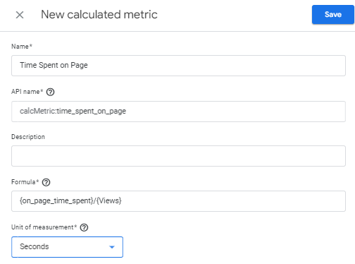 Calculating time on page as a custom metric