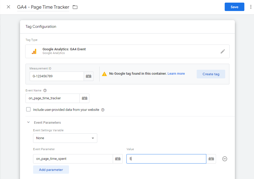 Setting Google Analytics Custom Time on Page Event with GTM