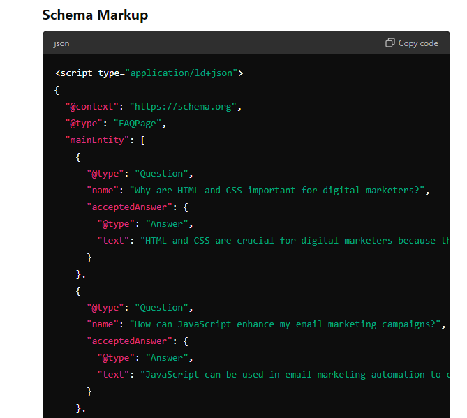 FAQ Schema Markup Example for SEO