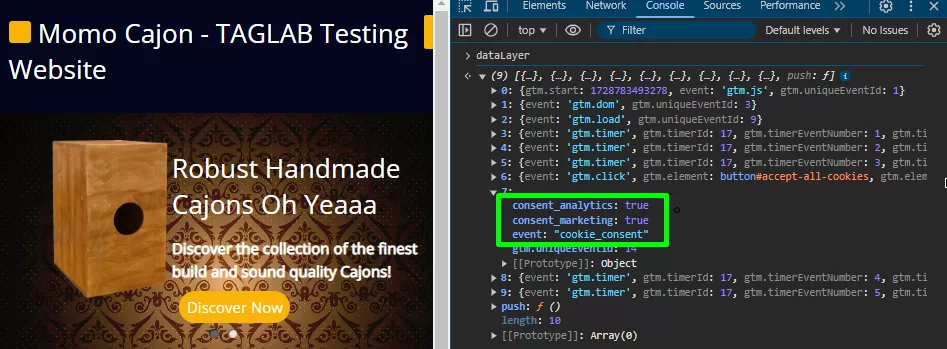 User cookie consent choices as dataLayer variables